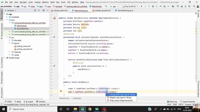 Pass data from one activity to another activity using Intent in android studio смотреть онлайн