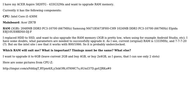 Which RAM will suit my notebook ACER Aspire 5820tg 1333MHz or 1066MHz what CAS смотреть онлайн