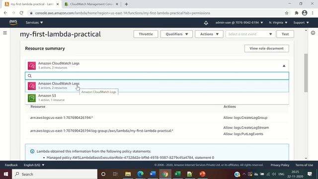 Upload S3 file and View CloudWatch for Lambda Execution смотреть онлайн