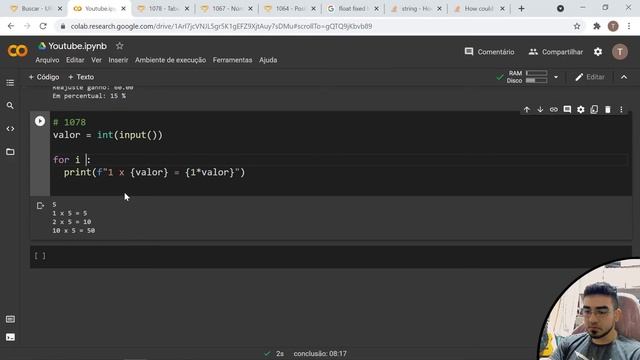 ? Tabuada - URI 1078 - Repetição - Python ? смотреть онлайн