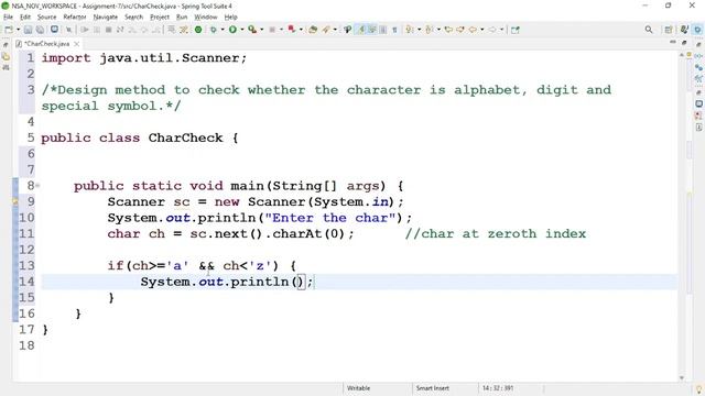 Program to check whether the character is alphabet, digit and special symbol || Java || AKcoder смотреть онлайн