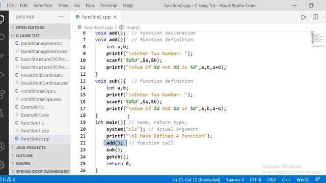C Language | function without argument and with return value | part 27 смотреть онлайн