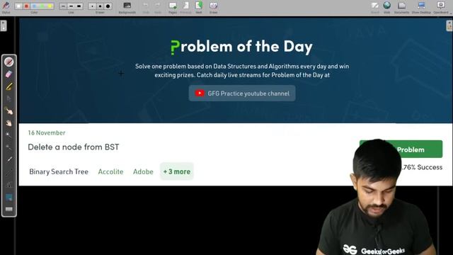Delete a node from BST | Problem of the Day 16/11/21 | Siddharth Hazra | GeeksforGeeks Practice смотреть онлайн