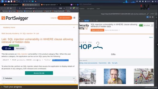 SQL Injection 1 | SQL injection vulnerability in WHERE clause allowing retrieval of hidden data смотреть онлайн