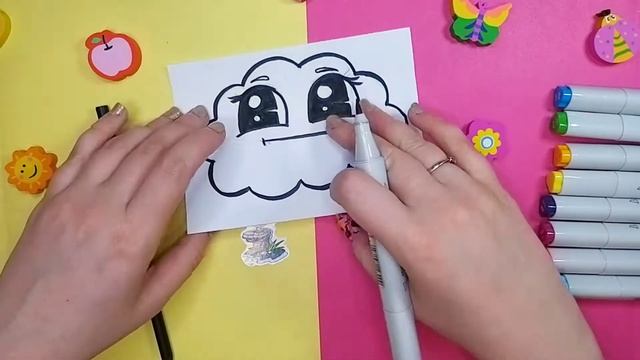 Рисуем открытку - открывашку милое облако с радугой/Draw A Postcard Opener Cute Cloud With A Rainbo
