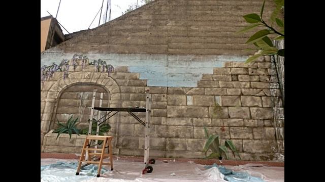 Роспись по бетонной стене на открытой терассе. Murales. Il dipinto sulla terrazza. Wall painting. смотреть онлайн
