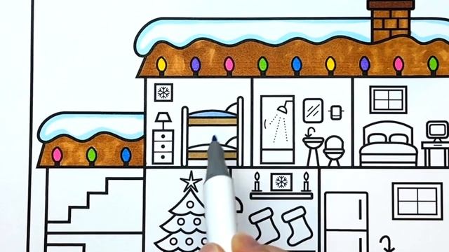 How to Draw a Christmas House with Decorations ?❄️❤️?Christmas Drawing and Coloring Pages for Kids смотреть онлайн