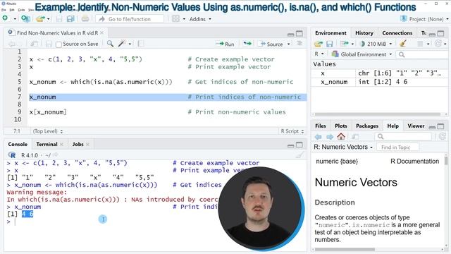 Find Non-Numeric Values in R (Example) | Test Vector & Data Frame Column | as.numeric, is.na & whic смотреть онлайн