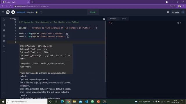 Program to find average of two numbers in Python(in 2 minute) || For Beginner || Simple Program смотреть онлайн