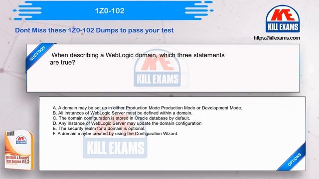 1Z0-102 - Oracle Weblogic Server 11g- System Administration I 2020 Update Question Bank смотреть онлайн