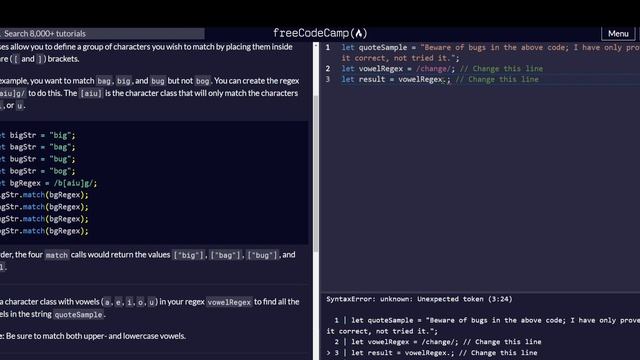 freecodecamp JS RegularExpressions 1-10 смотреть онлайн