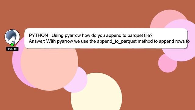 PYTHON : Using pyarrow how do you append to parquet file? смотреть онлайн