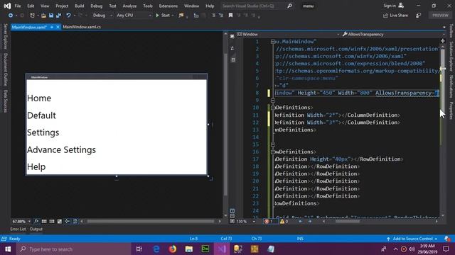 Half Transparent Flat Menu Design in Visual Studio | WPF C# смотреть онлайн