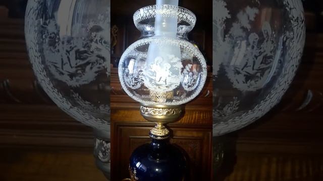 Настольная антикварная лампа, кобальт.