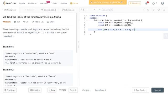 28 Find the Index of the First Occurrence in a String | C++ | Leetcode Solution 28 #leetcodesolutio смотреть онлайн