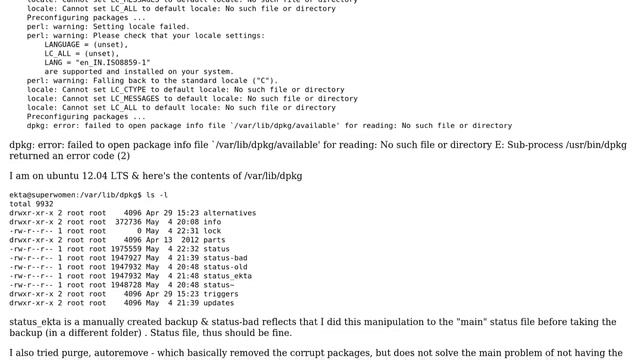 BOTH available-old & available missing from dpkg - "dpkg: error: failed to open package info... смотреть онлайн