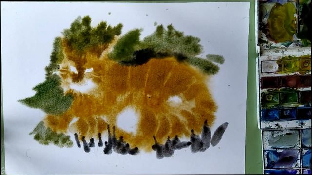 Акварель по-сырому КОШКА смотреть онлайн