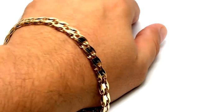 14K Yellow Two Tone Gold Railroad Link Mens Bracelet, 8.5" смотреть онлайн