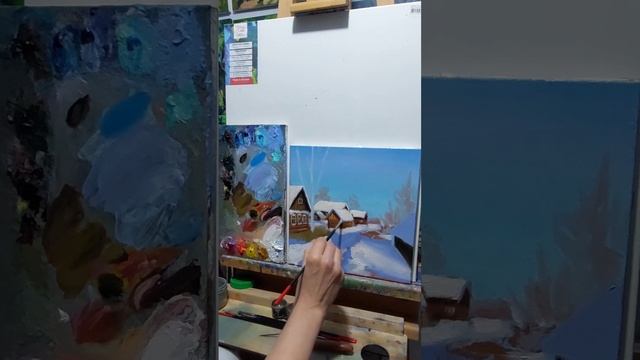 Нарисуем зимнюю картину маслом. "Январский день" . Художник Елена Диброва. смотреть онлайн
