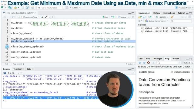 Find Earliest & Latest Date in R (Example) | Determine Min & Max Dates | as.Date & class Functions смотреть онлайн