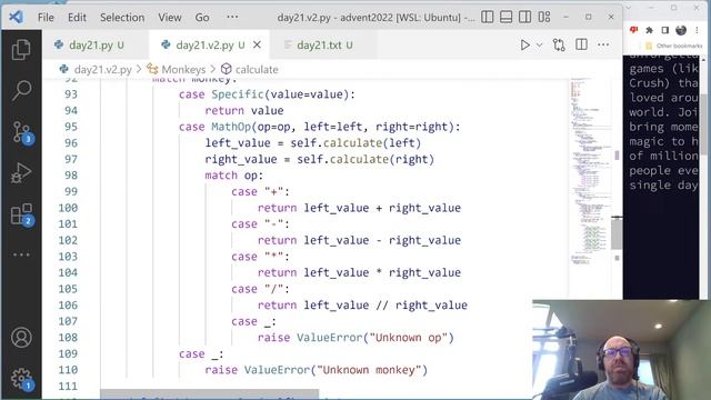 Joel Grus - Advent of Livecoding 2022 - Day 21 - part 2 смотреть онлайн