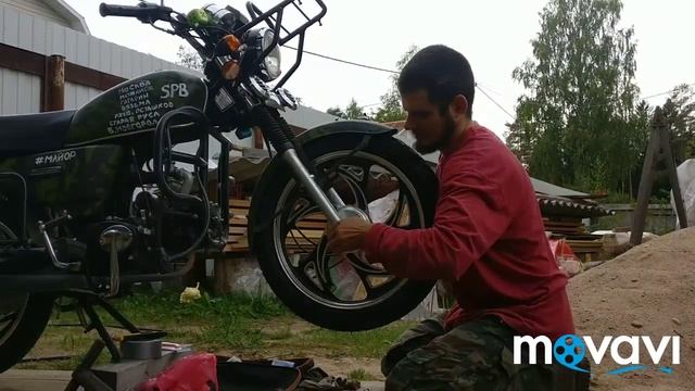 МОПЕД АЛЬФА 110 см3. Замена стандартной покрышки переднего колеса на Альфе 2,25 на 2,75 смотреть онлайн