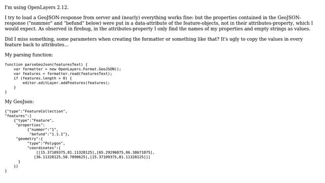GIS: Openlayers: Parsing GeoJSON-properties results in a "data"-property in feature смотреть онлайн