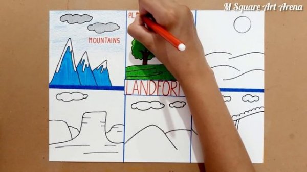 School Project Drawing on Landforms | Drawing for Students | Types of Landforms | Landform Diagram