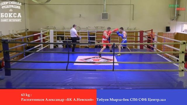 63 kg : Распятников Александр «БК А.Невский» vs Тебуев Мырза-бек СПб СФБ Центр.зал смотреть онлайн
