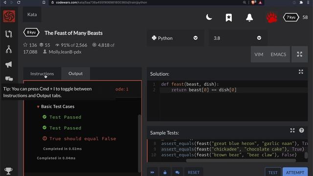 Codewars - Python - The Feast of Many Beasts смотреть онлайн