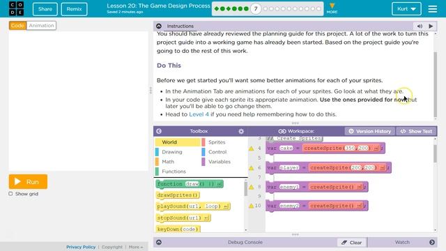 Game Design Process Lesson 20 Puzzle 7 Code.org Tutorial with Answers смотреть онлайн