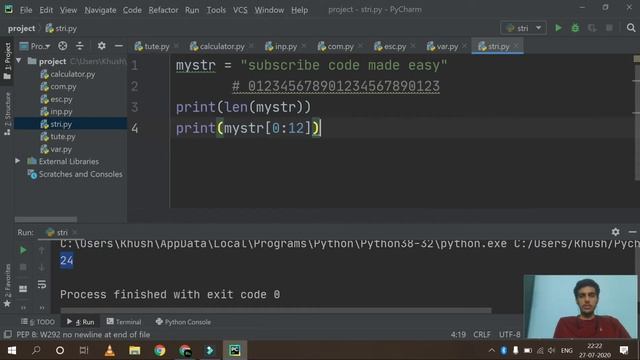 String Slicing in Python | Python Tutorials for Beginners in Hindi | Part- 9 смотреть онлайн