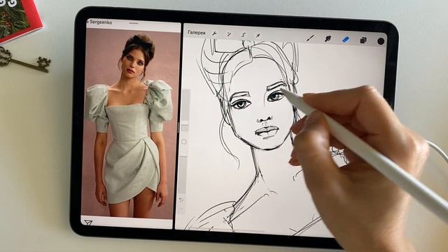 Fashion иллюстрация на iPad/ Dress Ulyana Sergeenko/ уроки рисования в Procreate смотреть онлайн