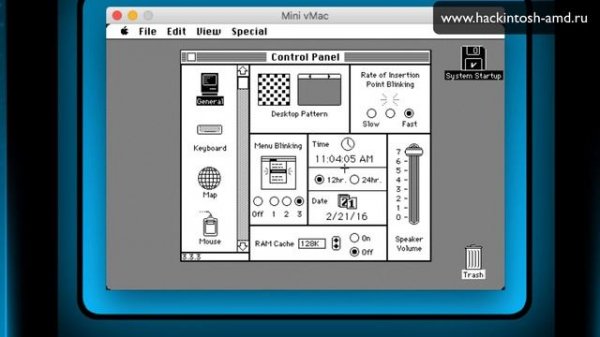 Запуск тест обзор Mac OS System 1.1 (1984) Эмулятор Mini vMac Macintosh 128K