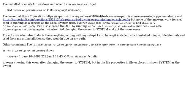 openssh windows bad owner or permissions смотреть онлайн