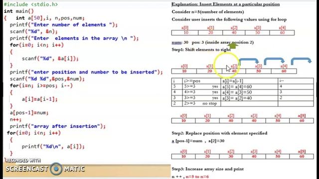 ARRAYS PART C| INSERTING AN ELEMENT AT A SPECIFIC POSITION IN AN ARRAY-WITH EXAMPLE AND CODE смотреть онлайн
