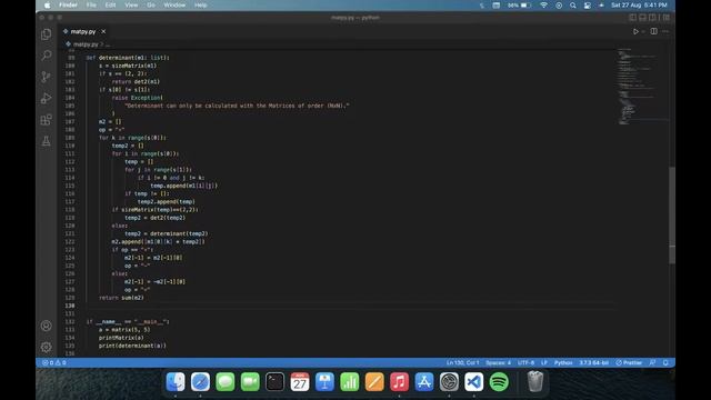 Determinant (NxN) Matrix | Python 3.7.3 | Prak EnTech смотреть онлайн