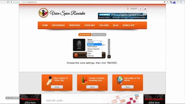 Как изменить голос онлайн в микрофоне сервисом Voice Spice Recorder смотреть онлайн