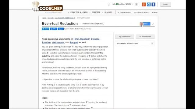 Even-tual Reduction | Codechef cookoff 2020 Div2 смотреть онлайн