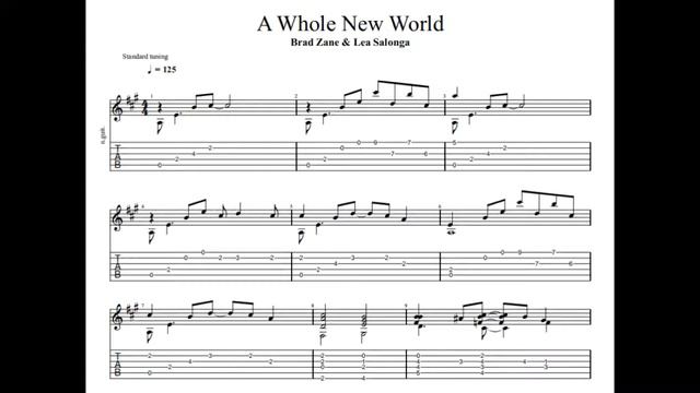 Brad Zane & Lea Salonga: A Whole New World With Tablature/sheet Music For Solo Fingerstyle Guitar