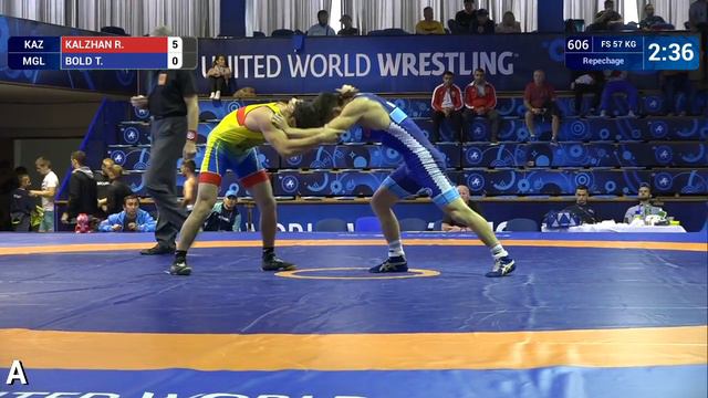 Repechage FS - 57 kg: R. KALZHAN (KAZ) v. T. BOLD (MGL) смотреть онлайн