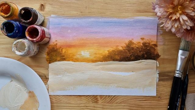 ЗИМА |Основи пейзажу |Як намалювати гуашшю? смотреть онлайн