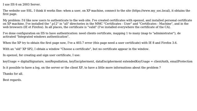 DevOps & SysAdmins: openssl, IIS, XP and error 403.7 смотреть онлайн