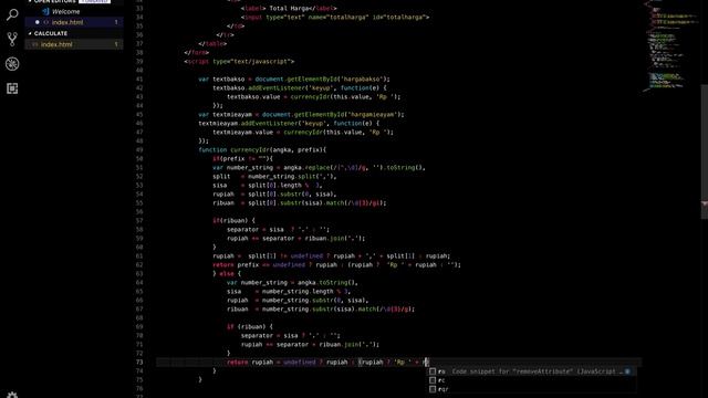 Tutorial JavaScript & HTML: Membuat format Mata Uang Rupiah hasil dari kalkulasi. #Part3 #Indonesia смотреть онлайн