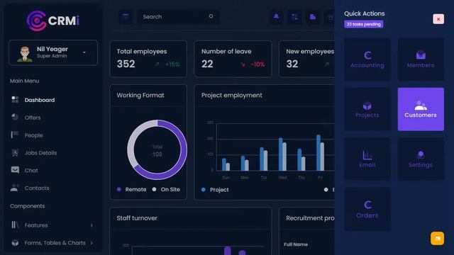 HRM Dashboard Bootstrap Admin Template with LTR Dark Theme смотреть онлайн