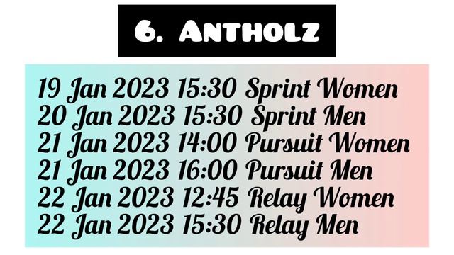 Біатлон. Кубок світу 2022-2023. Чемпіонат світу 2023. Розклад. смотреть онлайн