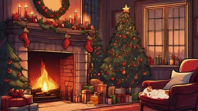 Cozy Christmas Night Jazz Instrumental Music with Fireplace ! Christmas Music смотреть онлайн