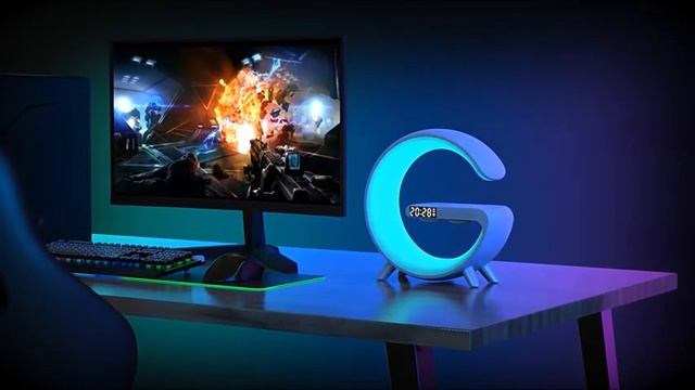 G shape smart led light, Bluetooth speaker, wireless charger, alarm clock, controlled by applicatio смотреть онлайн
