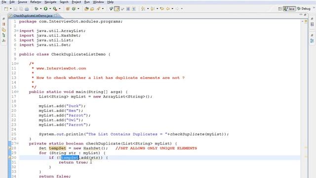 JAVA CHECK WHETHER LIST CONTAINS DUPLICATES DEMO смотреть онлайн