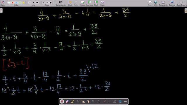 4/(3x-9) + 3/(4x-12) - 4 1/4 = 1/(2x-6) + 39/2 | How to solve linear equation 16 смотреть онлайн